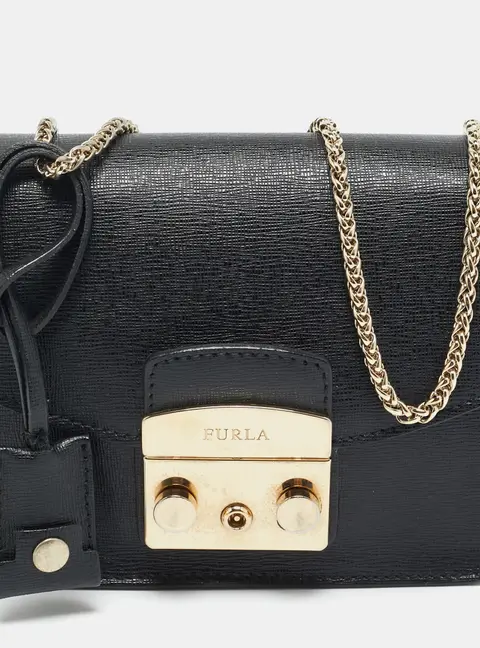 Furla Metropolis Mini Black Leather Crossbody Bag