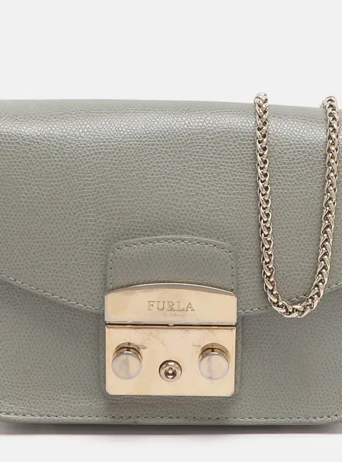 Furla Metropolis Mini Grey Leather Crossbody Bag