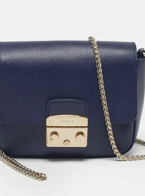 Furla Metropolis Mini Navy Blue Leather Crossbody Bag