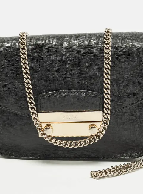 Furla Metropolis Mini Black Leather Crossbody Bag