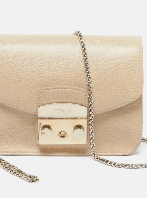 Furla Metropolis Mini Beige Leather Crossbody Bag