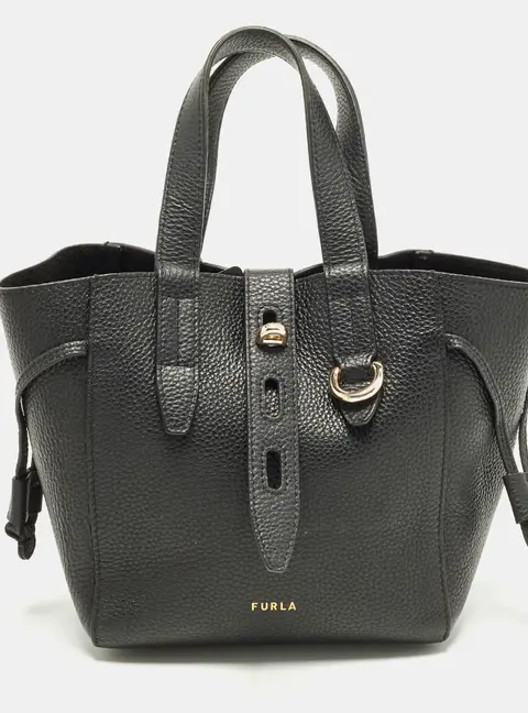 Furla Net Mini Black Leather Tote