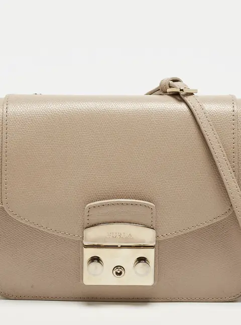 Furla Metropolis Small Beige Leather Flap Shoulder Bag