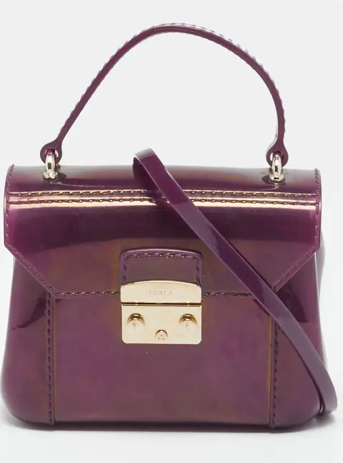 Furla Candy Bon Bon Mini Purple Rubber Top Handle Bag