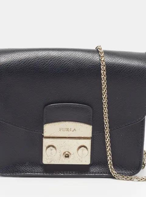 Furla Metropolis Mini Black Leather Crossbody Bag