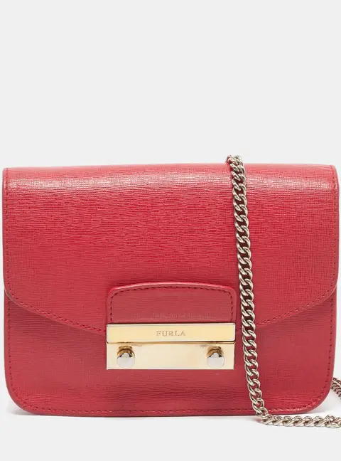Furla Metropolis Mini Red Leather Crossbody Bag