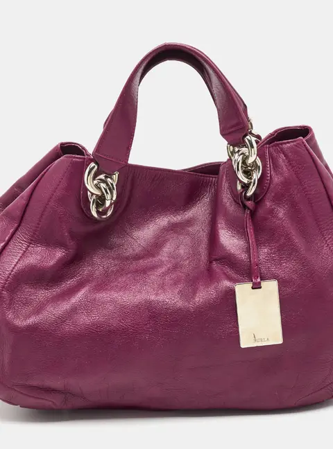 Furla Chain Detail Purple Leather Hobo