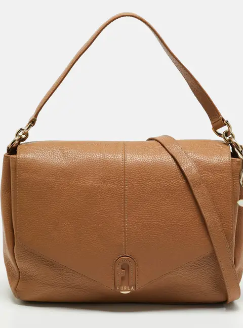 Furla Beige Leather Flap Shoulder Bag
