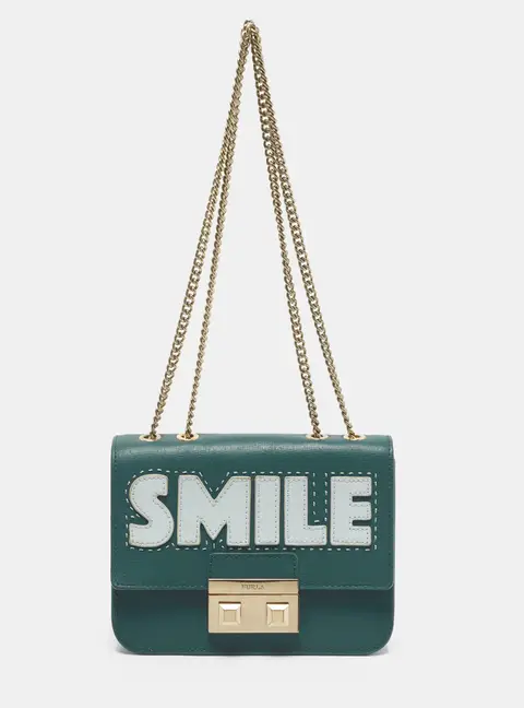 Furla Bella Smile Mini Green/Light Blue Leather Shoulder Bag