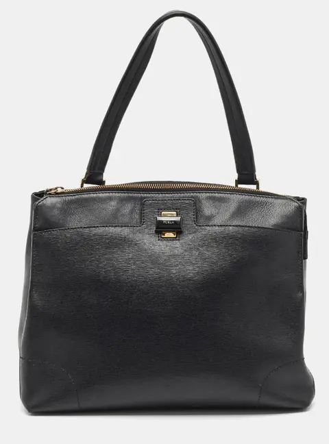 Furla Piper Lux Black Leather Top Handle Bag