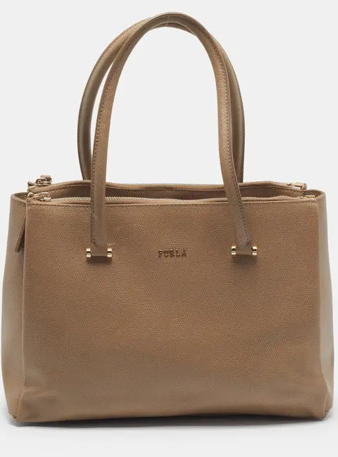 Furla Lotus Double Zip Medium Beige Leather Tote