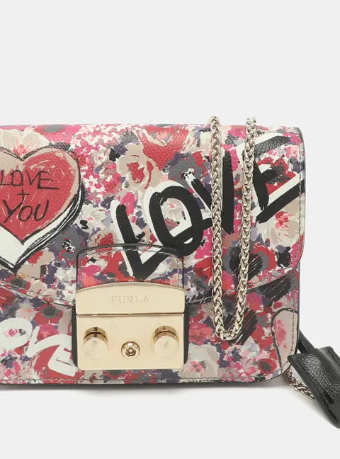 Furla Metropolis Mini Multicolor Love Printed Leather Crossbody Bag