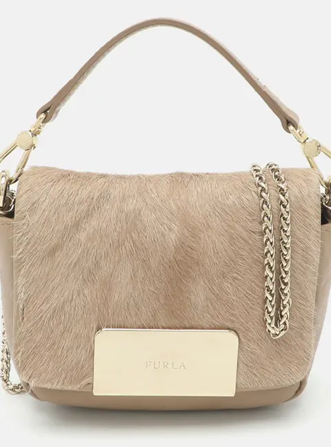 Furla Beige Calf Hair and Leather Mini Crossbody Bag