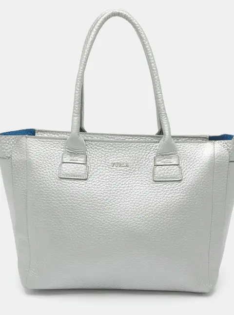 Furla Capriccio Large Silver Leather Tote