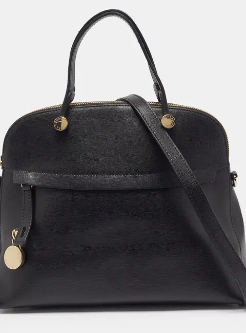 Furla Piper Black Saffiano Leather Dome Satchel