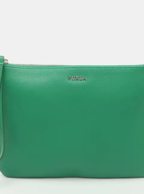 Furla Green Leather Wristlet Clutch