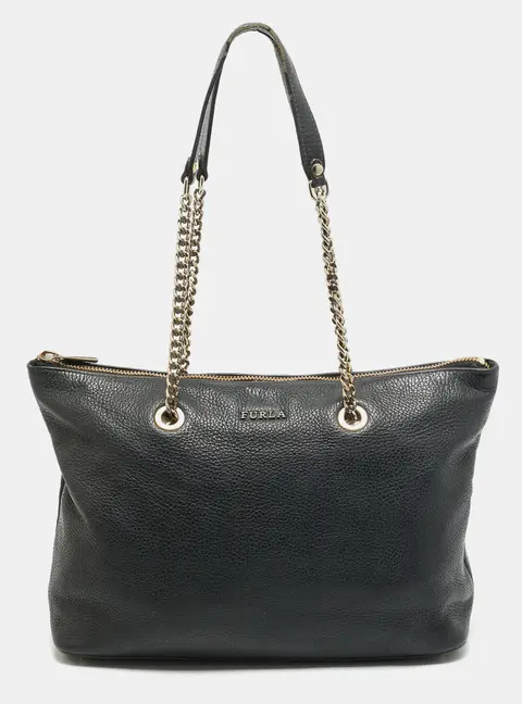 Furla Julia Top Zip Black Leather Tote