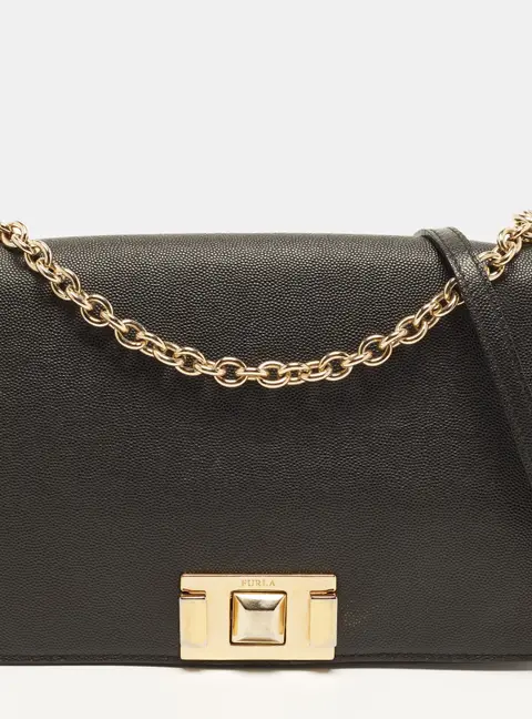 Furla Mimi Black Leather Flap Shoulder Bag