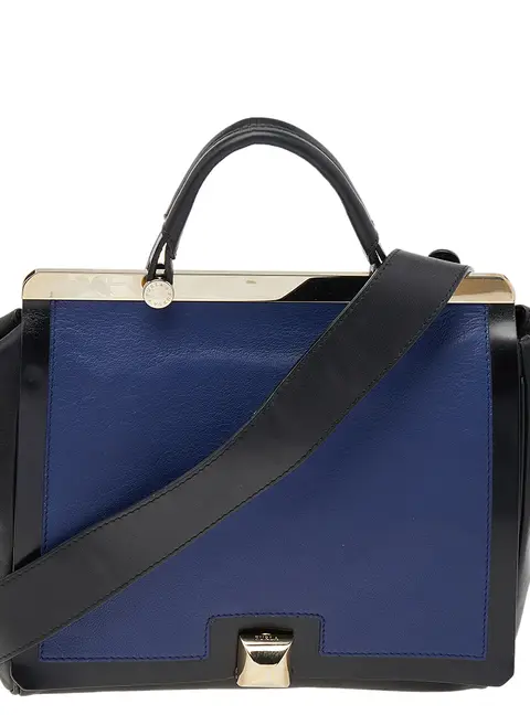 Furla Black/Blue Leather Cortina Top Handle Bag