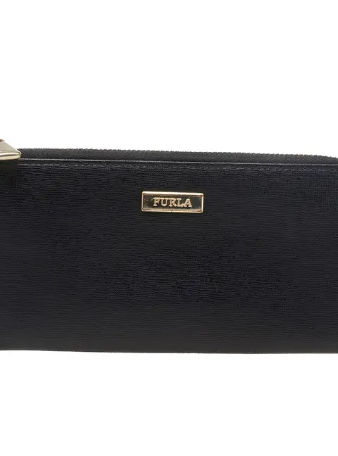 Furla Black Leather Zip Around Wallet