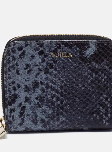 Furla Black/Grey Python Effect Leather Zip Around Wallet