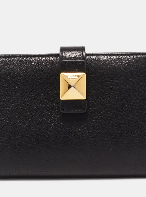 Furla Black Leather Stud Flap Compact Wallet