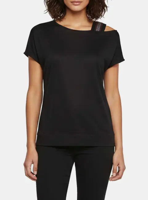 Fabiana Filippi Black Monili Embellished Jersey Asymmetric Top XS