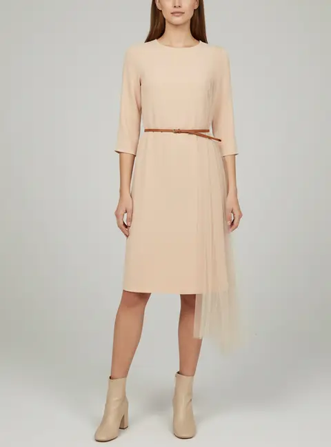 Fabiana Filippi Beige Crepe Draped Dress XS