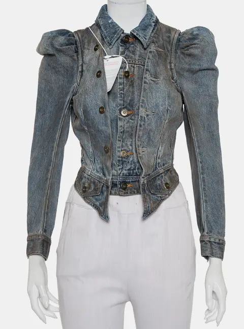 Faith Connexion Blue Denim Muddy Distressed Victorian Jacket XXS
