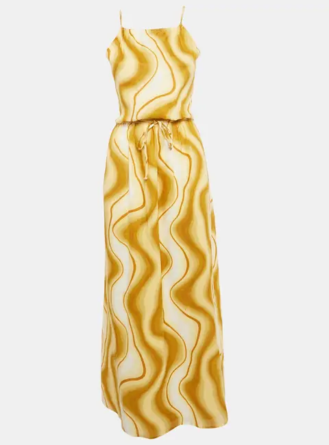 Faithfull The Brand Yellow Piedra Linen Cut-Out Maxi Dress M