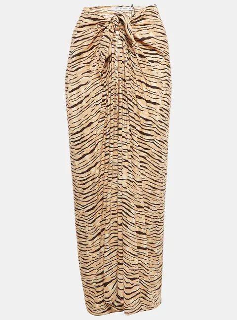Faithfull The Brand Animal Print Rayon Wrap-Around Skirt M