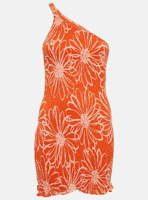 Faithfull The Brand Orange Floral Print Cotton Terre Mer Mini Dress M