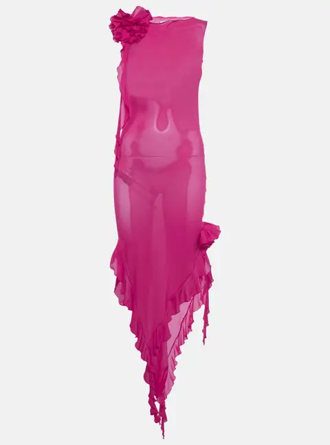 Fanci Club Pink Jersey Mesh Floral Applique Detail Sheer Crime Dress S