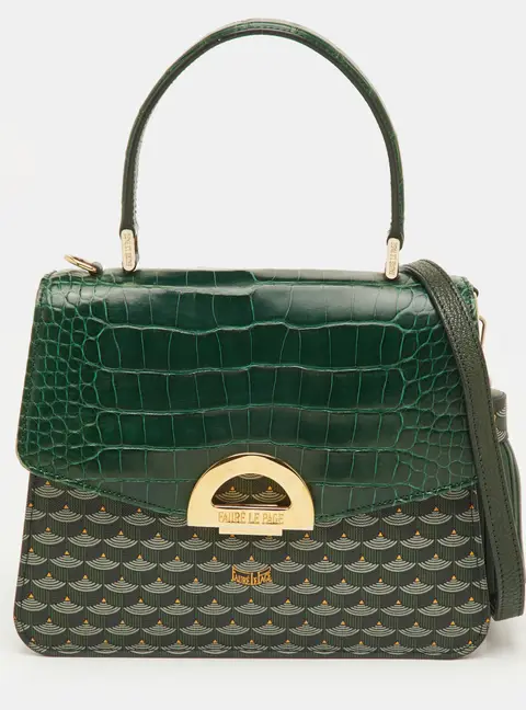 Faure Le Page Parade Green Coated Canvas and Alligator Top Handle Bag