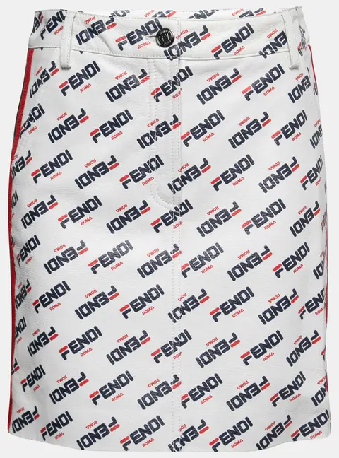 Fendi White All Over Logo Print Leather Mini Skirt M