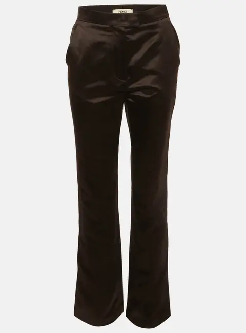 Fendi Dark Brown Satin Straight Fit Trousers S