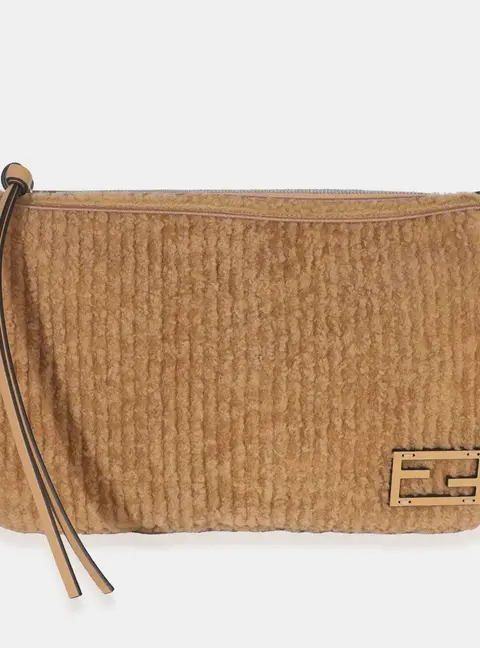 Fendi Miele Scuro Shearling Vitello Medium Simply Fendi Shoulder Bag