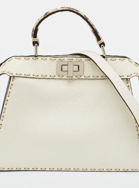Fendi Peekaboo ISeeU Off White Small Selleria Leather Top Handle Bag