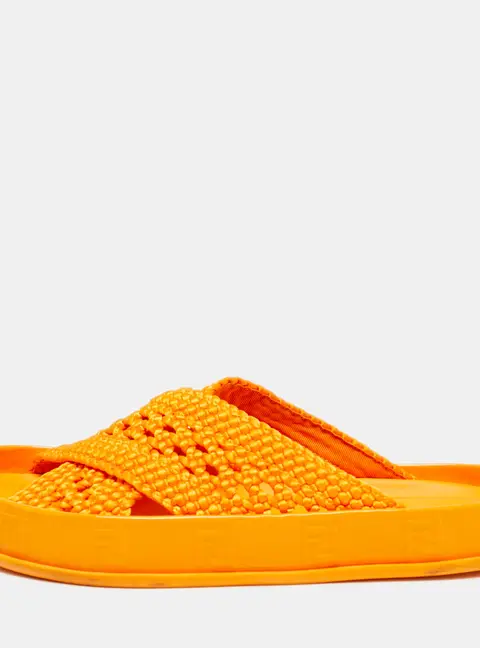Fendi Forever Orange Nylon and Patent Leather Flat Slide Size 36
