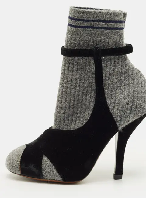 Fendi Size 36 Grey/Black Tweed and Velvet Sucks Boots