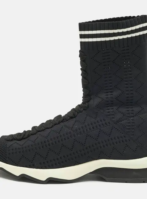 Fendi Navy Blue Knit Fabric Sock High Top Sneakers Size 37