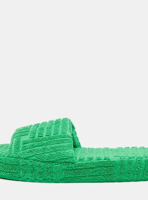 Fendi Size 41 Green Knit Fabric Flat Slides