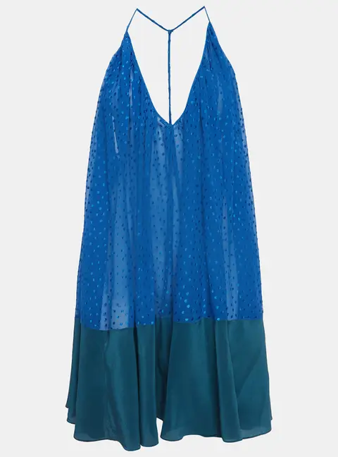 Fendi Blue/Green Textured Crepe Halter Neck Top S