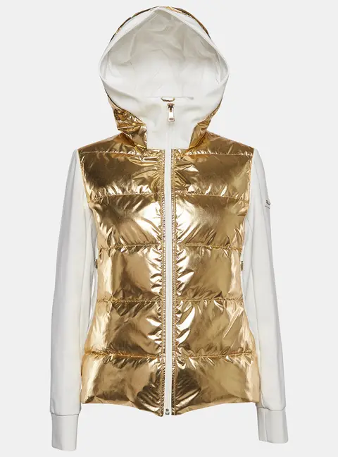 Fendi Gold/White Synthetic & Jersey Quilted Down Hoodie Jacket M