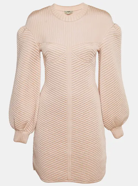 Fendi Pink Neoprene Quilted Mini Dress S