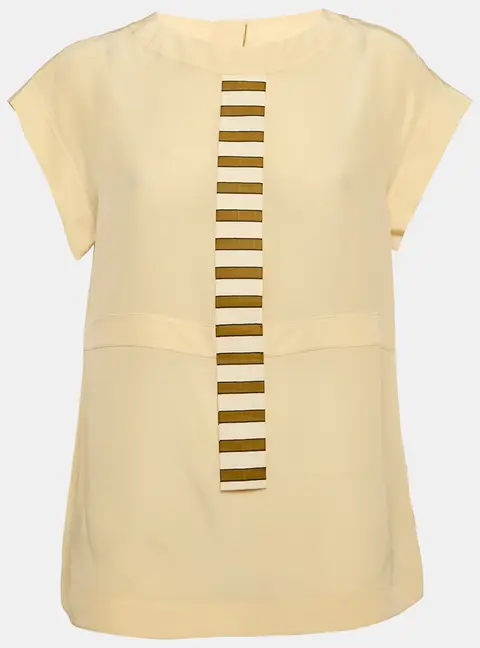 Fendi Cream Silk Faux Tie Detail Top M