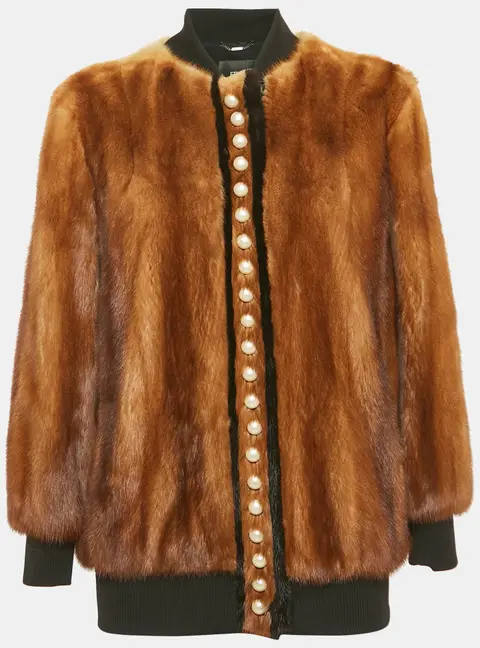 Fendi Brown Pearl Detail Mink Fur Zip-Up Jacket S