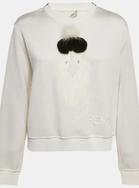Fendi White Mink Fur Karl Lagerfeld Jersey Sweatshirt M