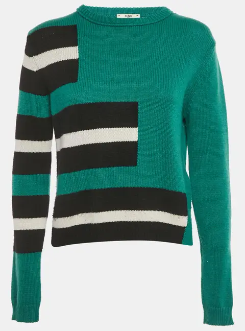 Fendi Green Rib Knit Crewneck Sweater S