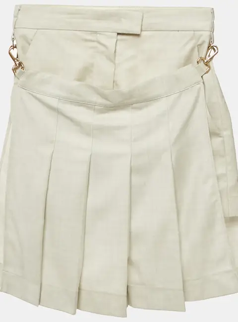 Fendi Grey Wool Pleated Layered Shorts S